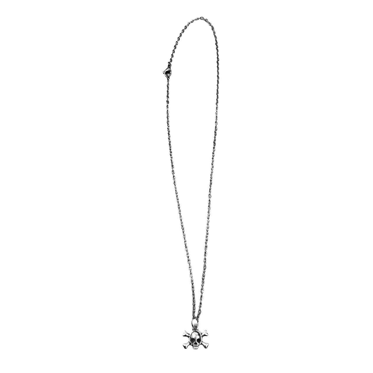 Silver Dainty Skull with Crossbones Necklace