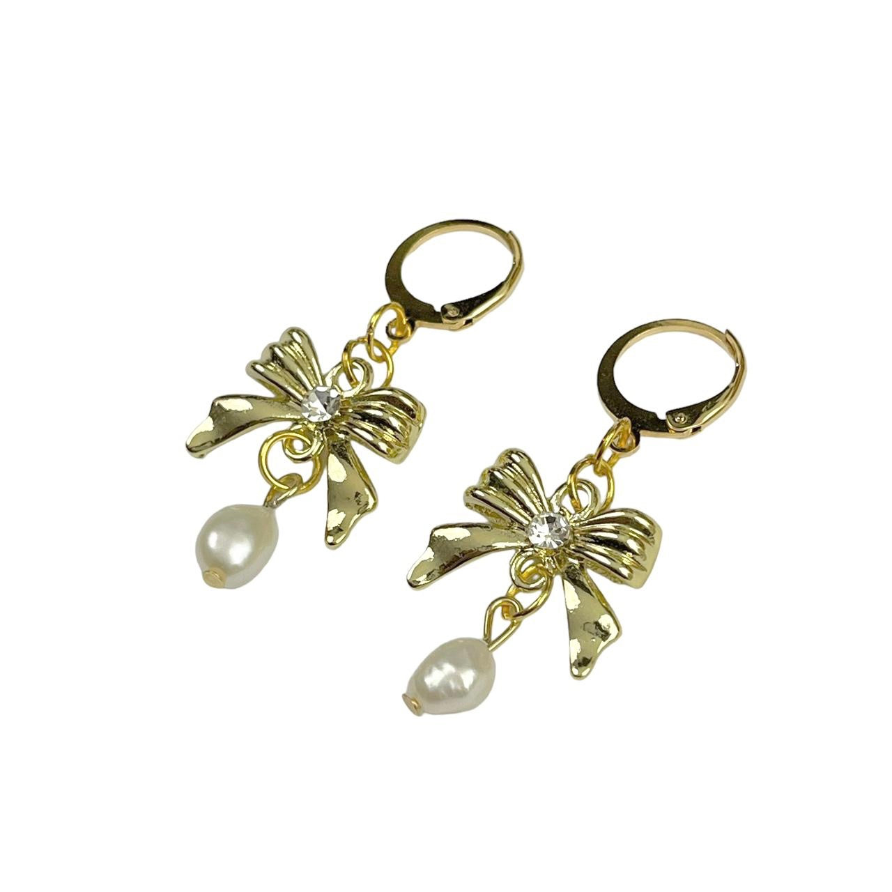 Gold Ribbons and Pearls Earrings