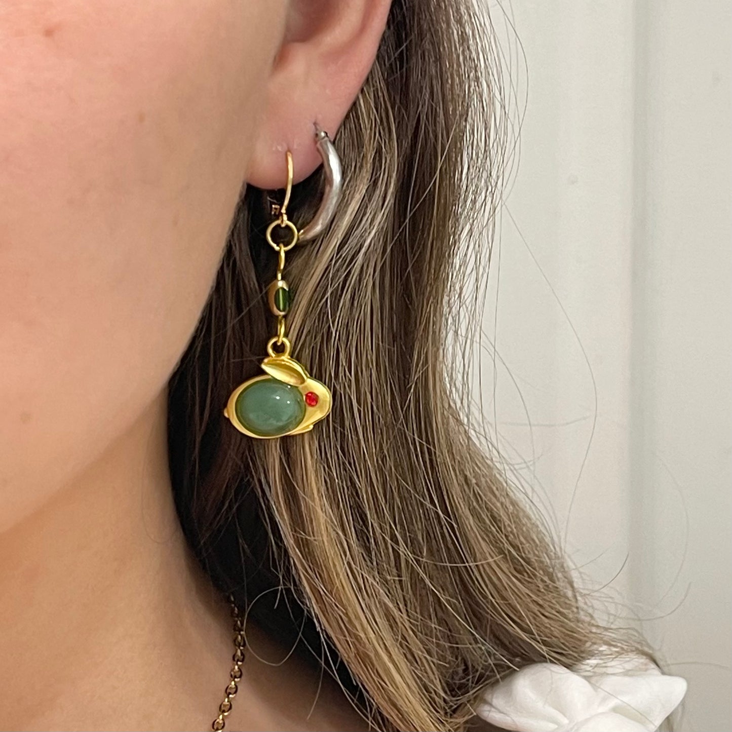 Green & Gold Rabbit Earrings