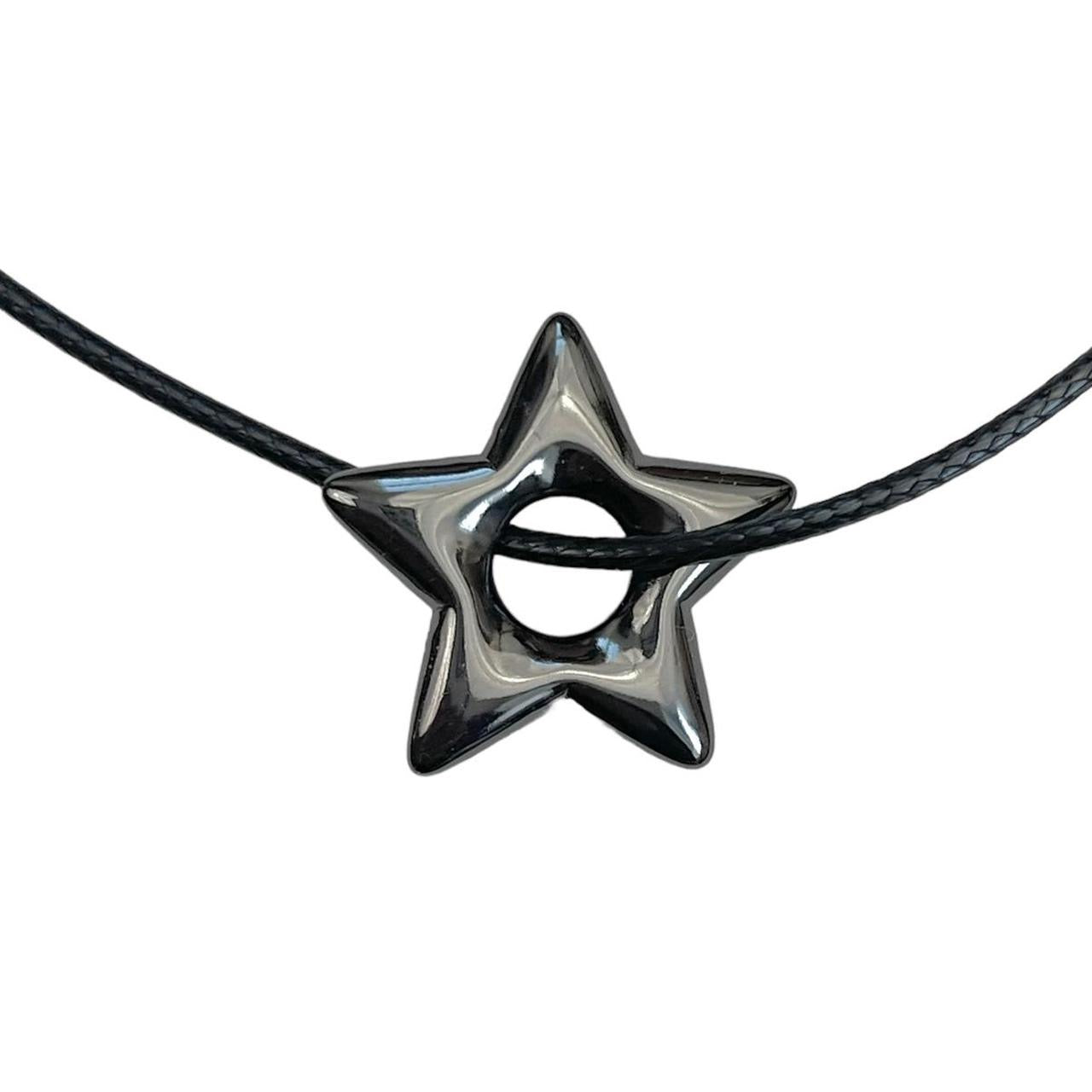 Black Puffy Star Corded Necklace