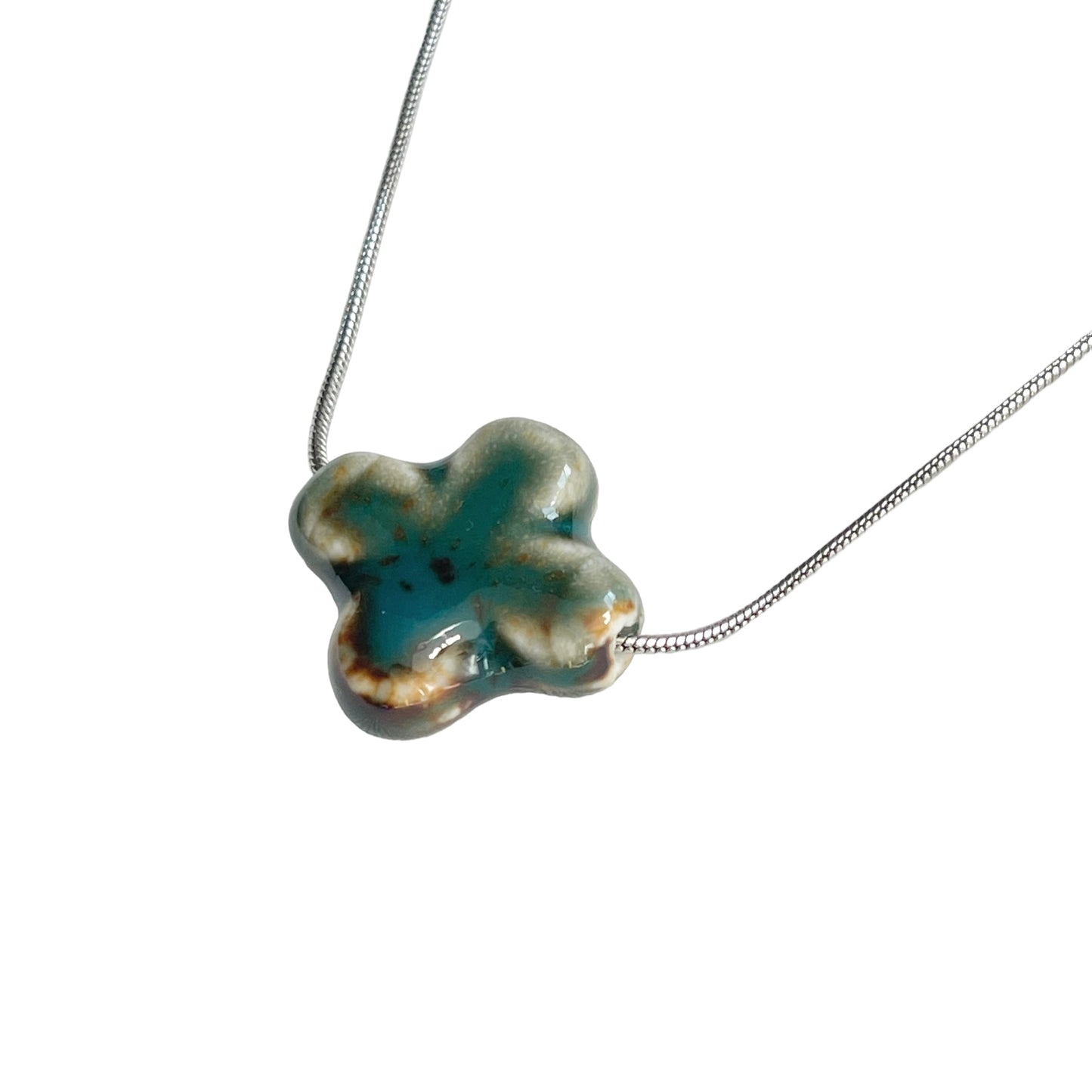 Green Ceramic Clover Necklace