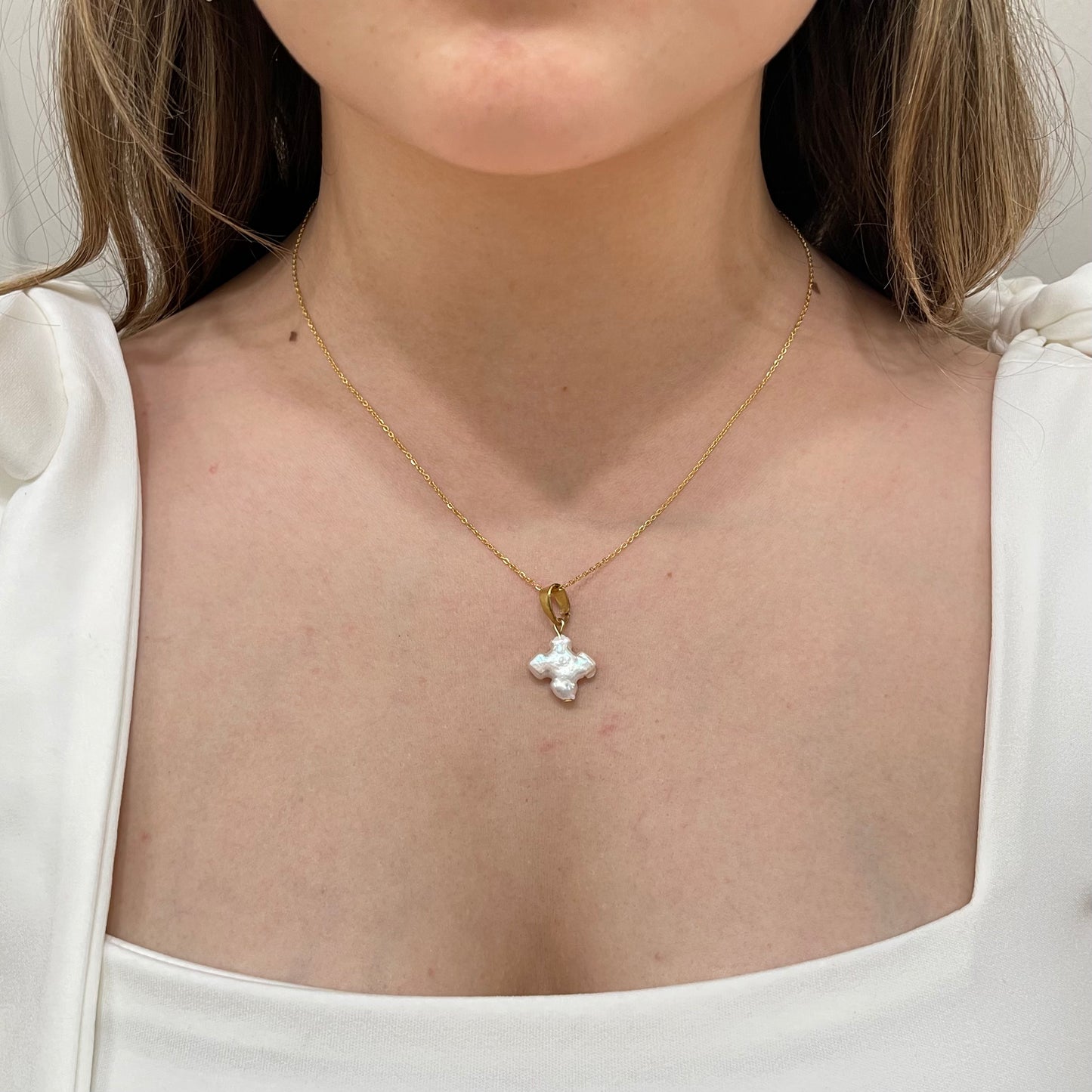 Gold Freshwater Pearl Cross Necklace