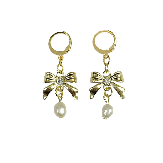 Gold Ribbons and Pearls Earrings