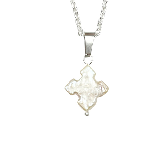 Silver Freshwater Pearl Cross Necklace