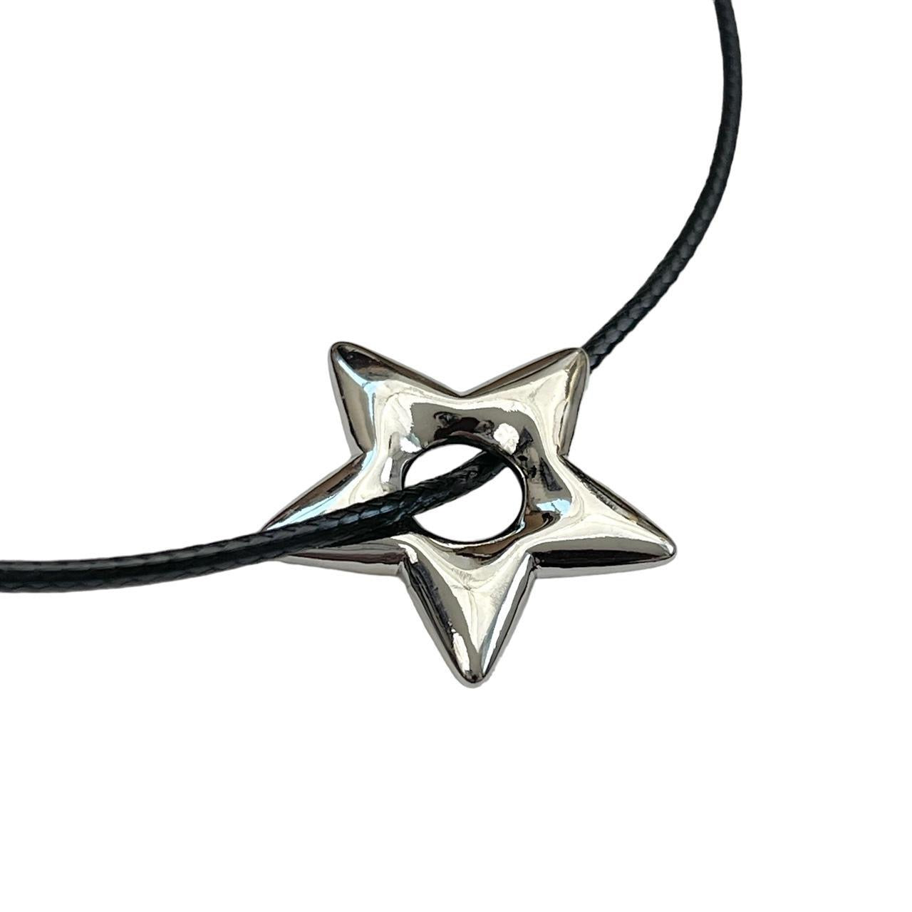 Silver Puffy Star Corded Necklace