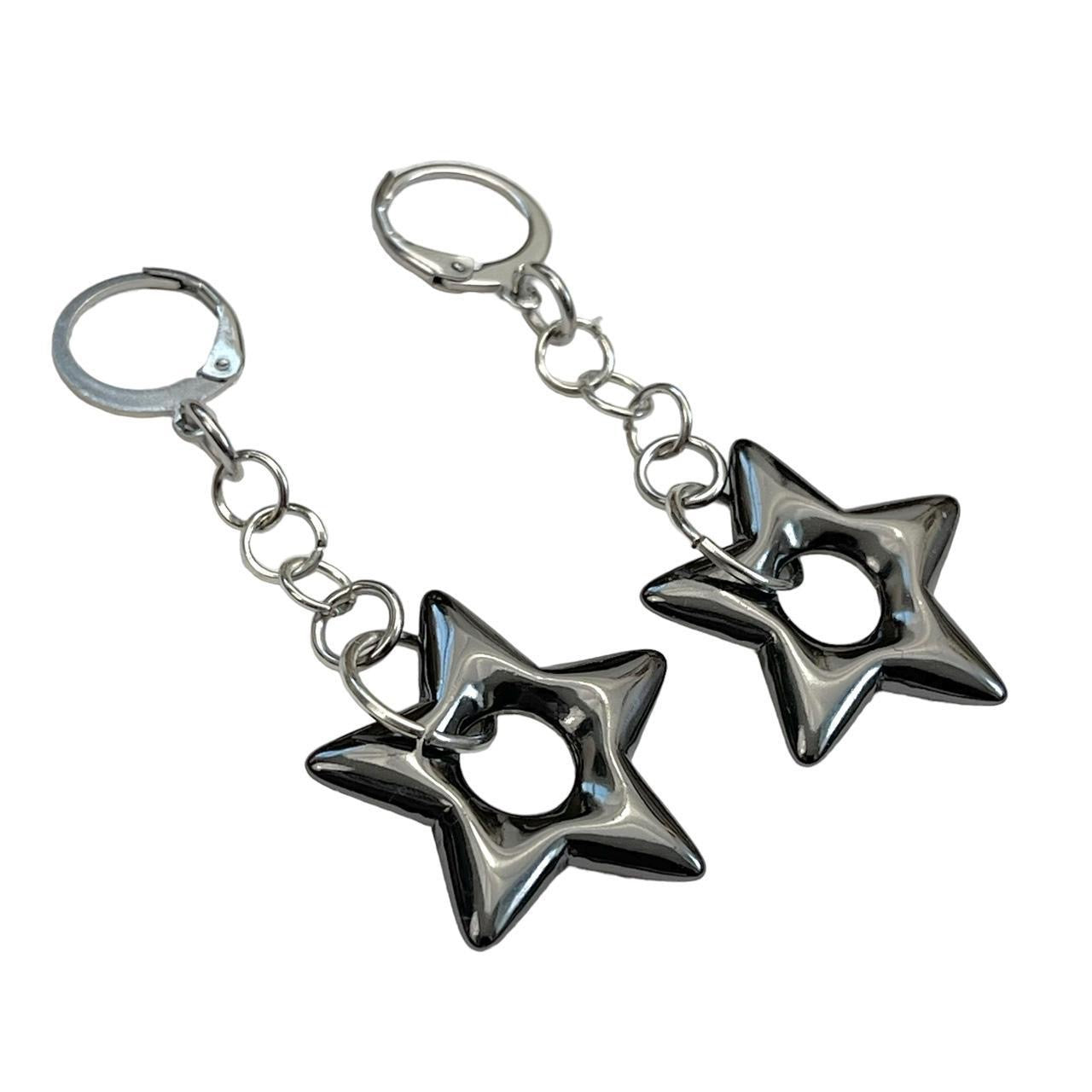 Black Puffy Star Earrings