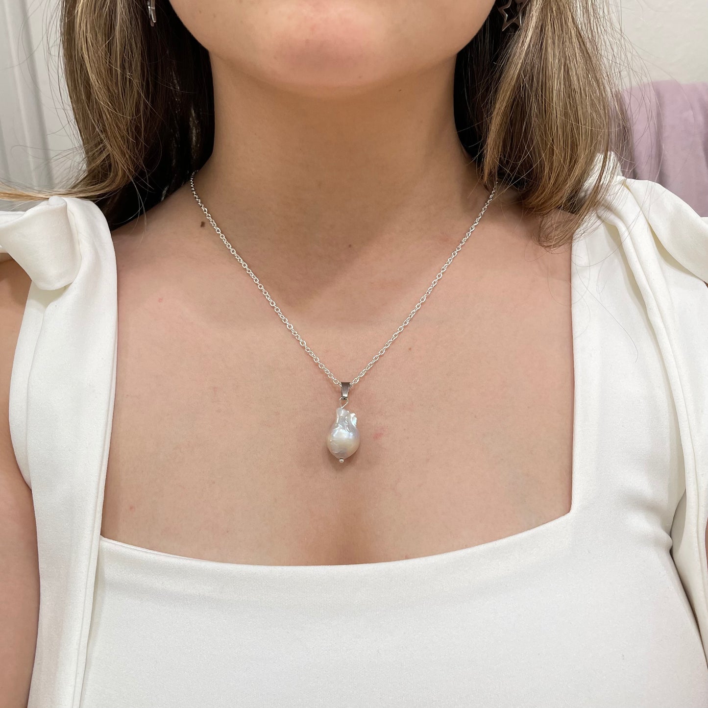 Silver Large Baroque Pearl Necklace