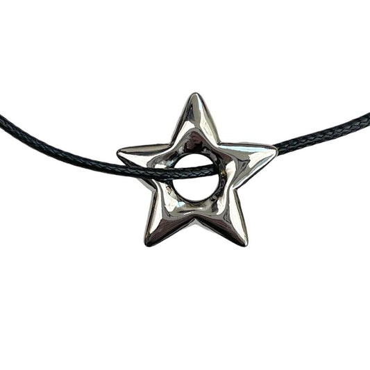 Silver Puffy Star Corded Necklace