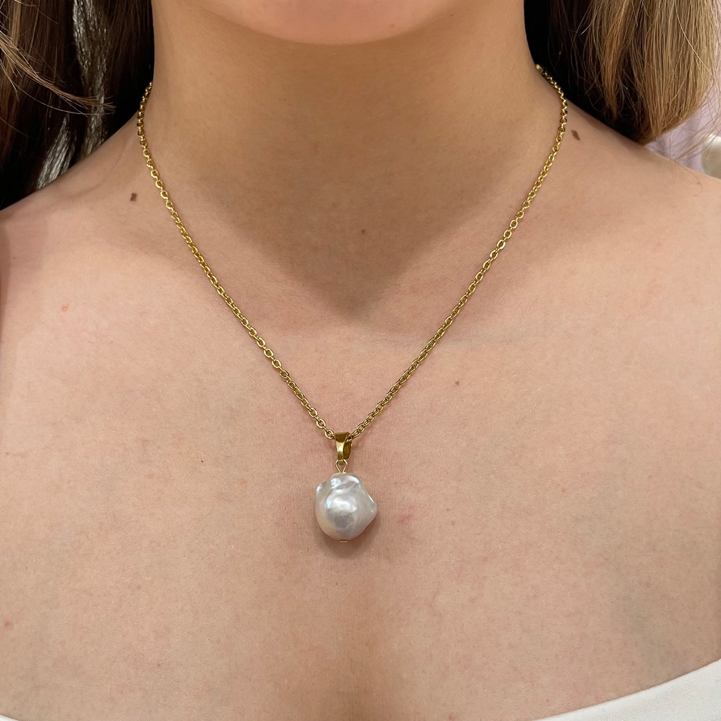 Gold Large Baroque Pearl Necklace