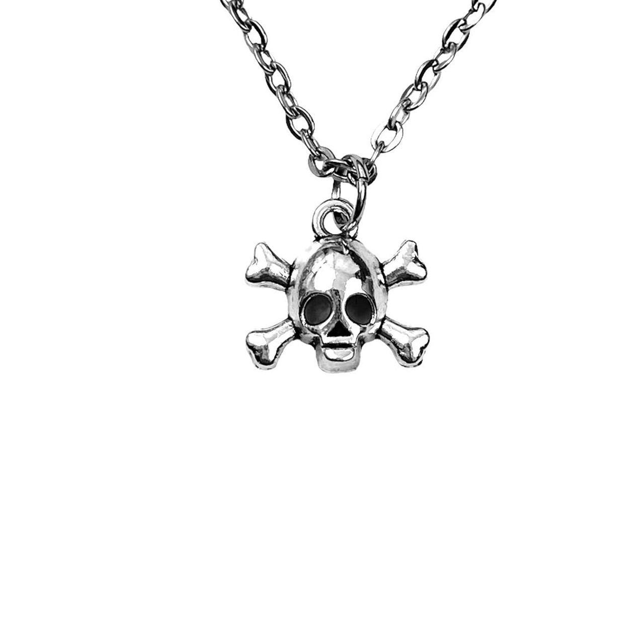 Silver Dainty Skull with Crossbones Necklace