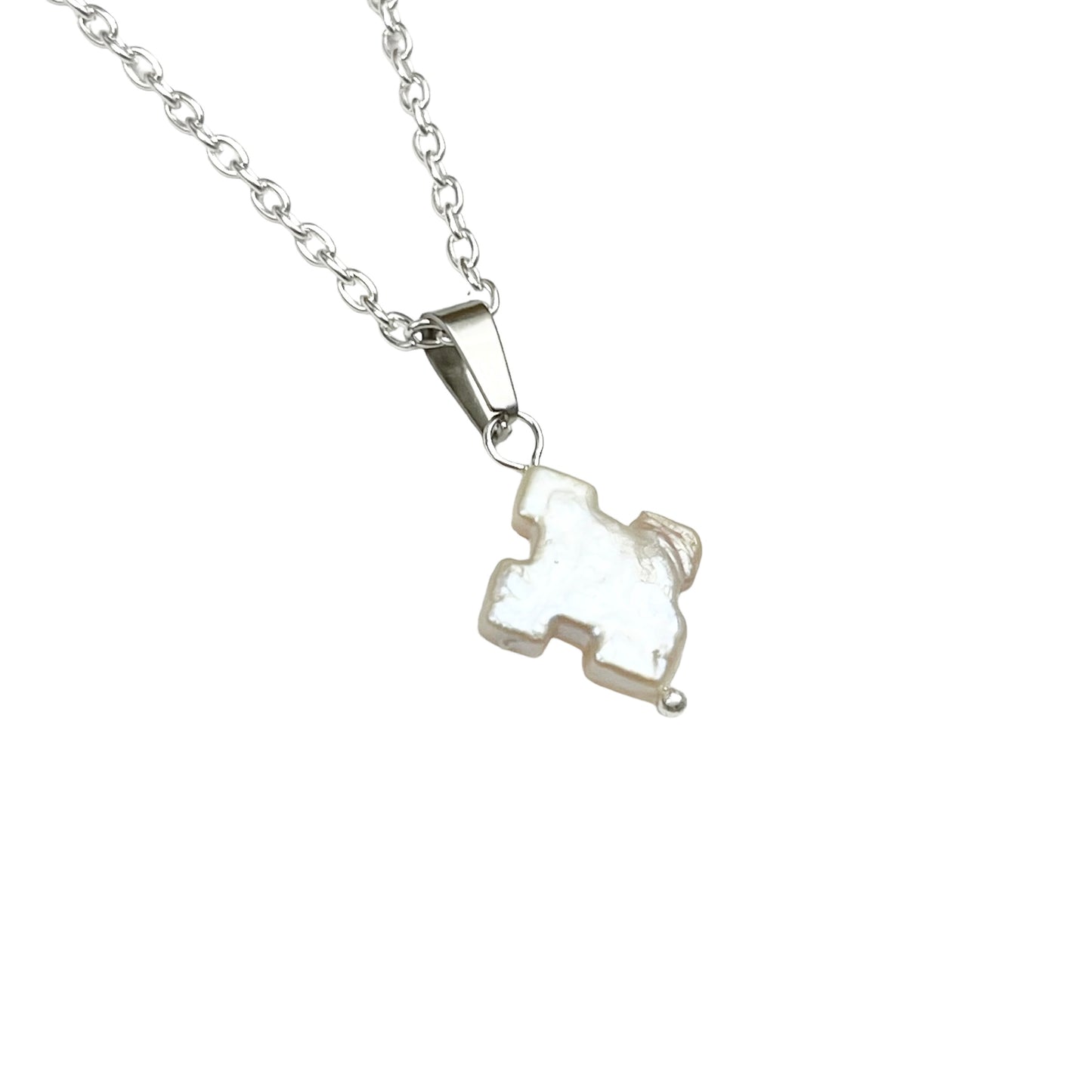 Silver Freshwater Pearl Cross Necklace