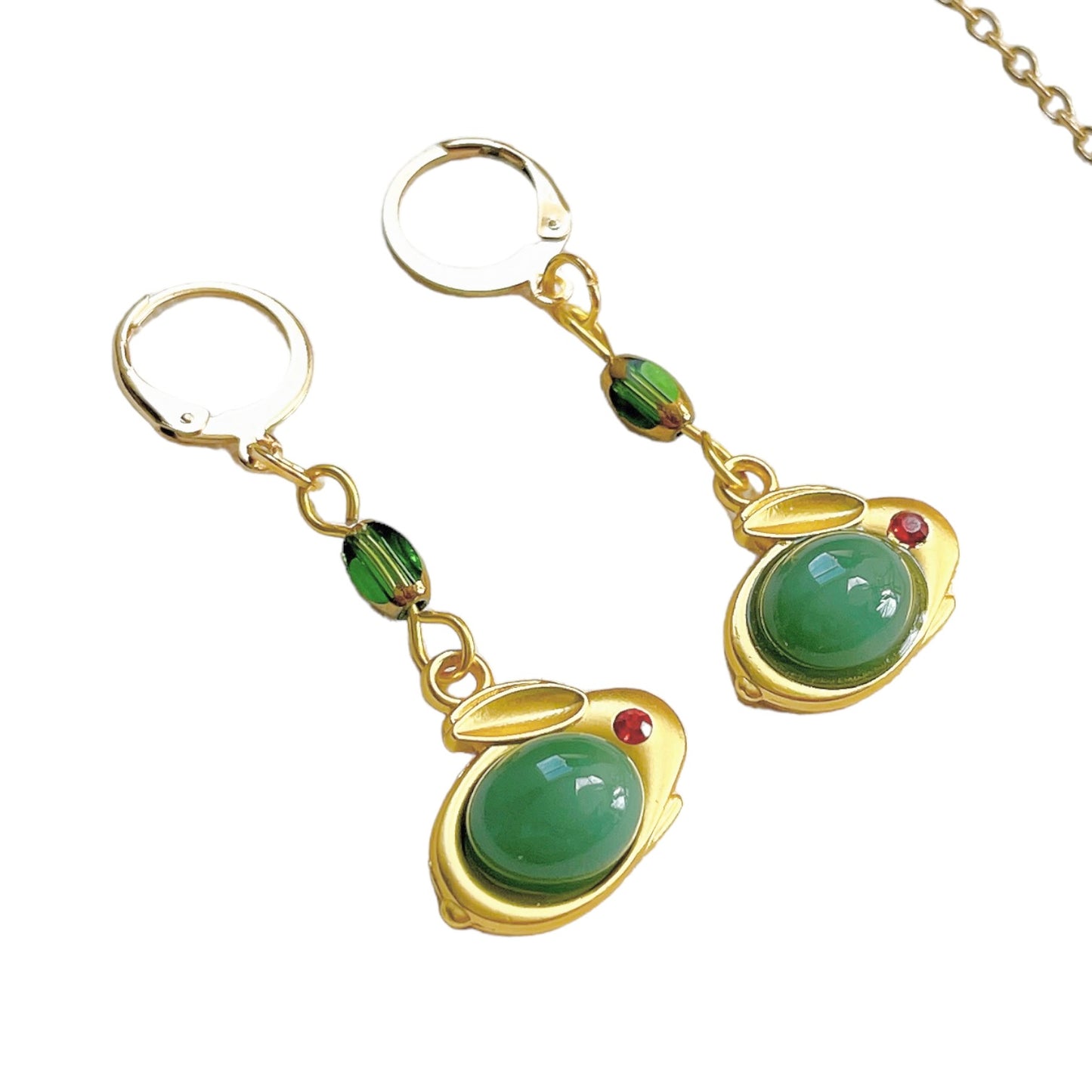 Green & Gold Rabbit Earrings