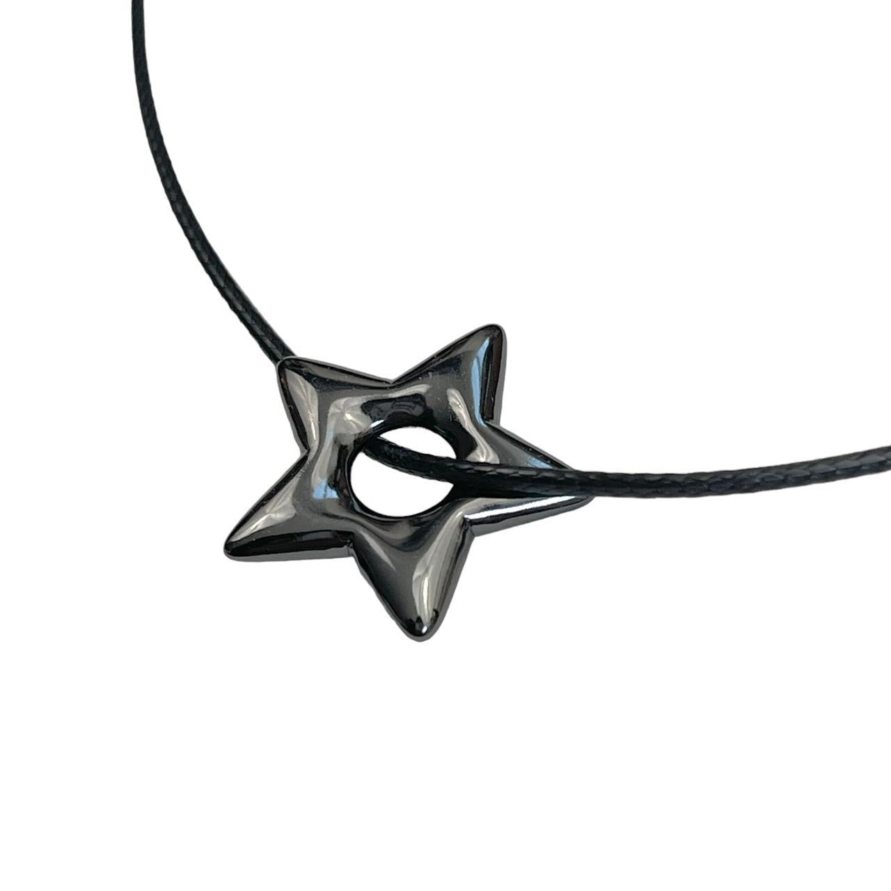 Black Puffy Star Corded Necklace