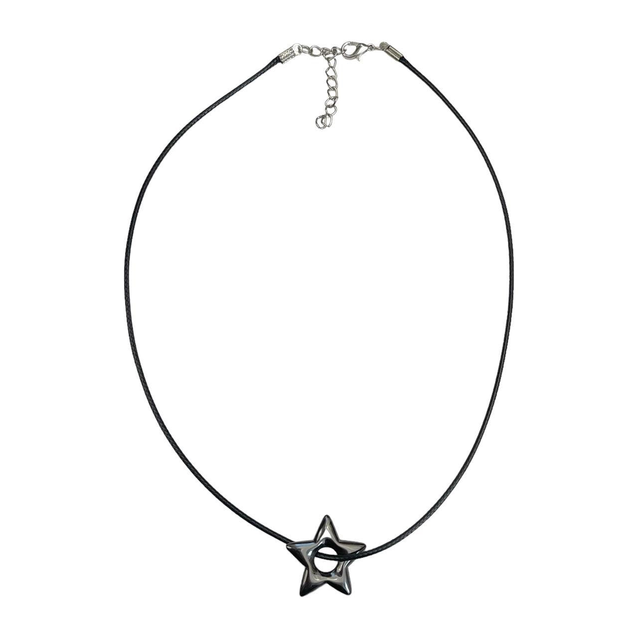 Black Puffy Star Corded Necklace