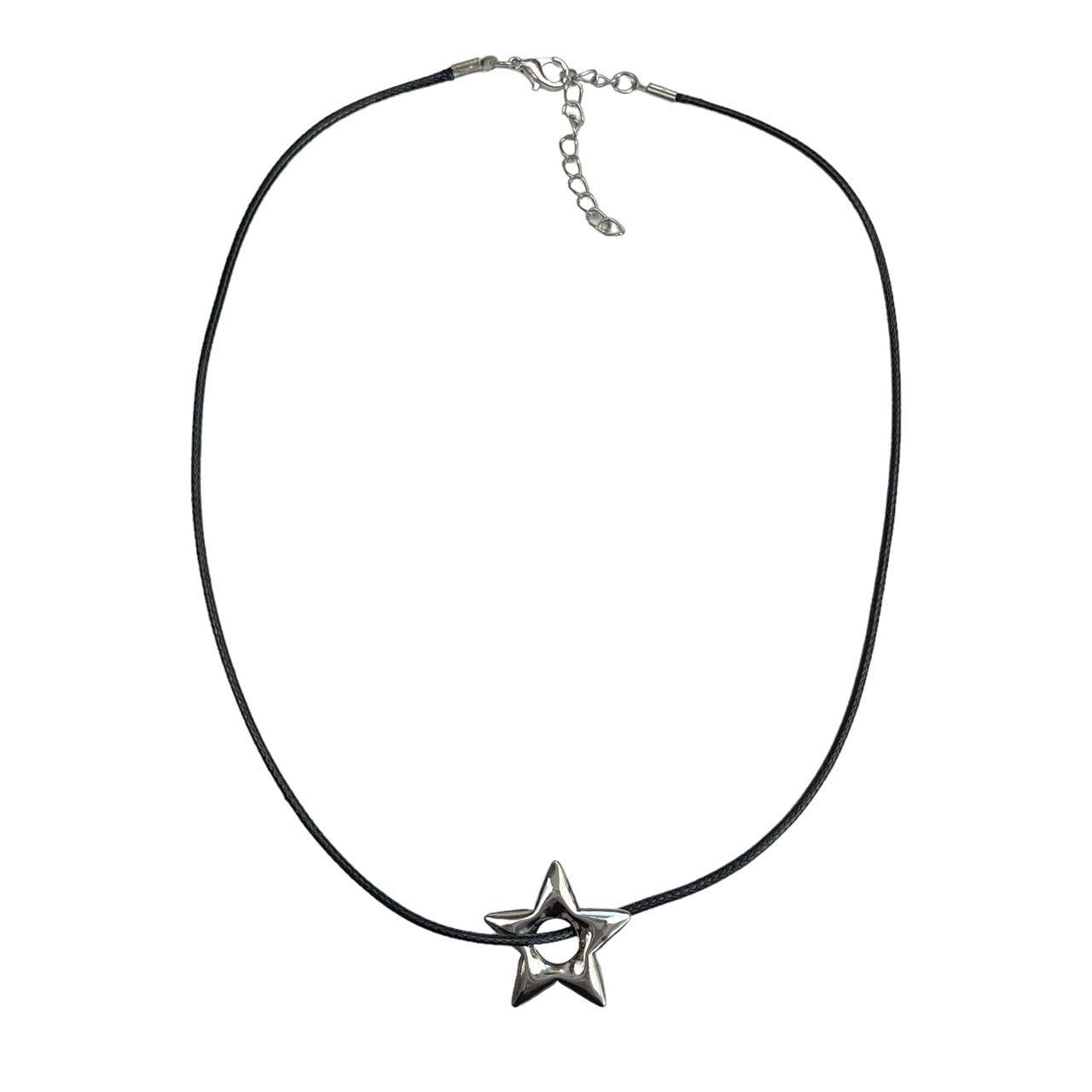 Silver Puffy Star Corded Necklace