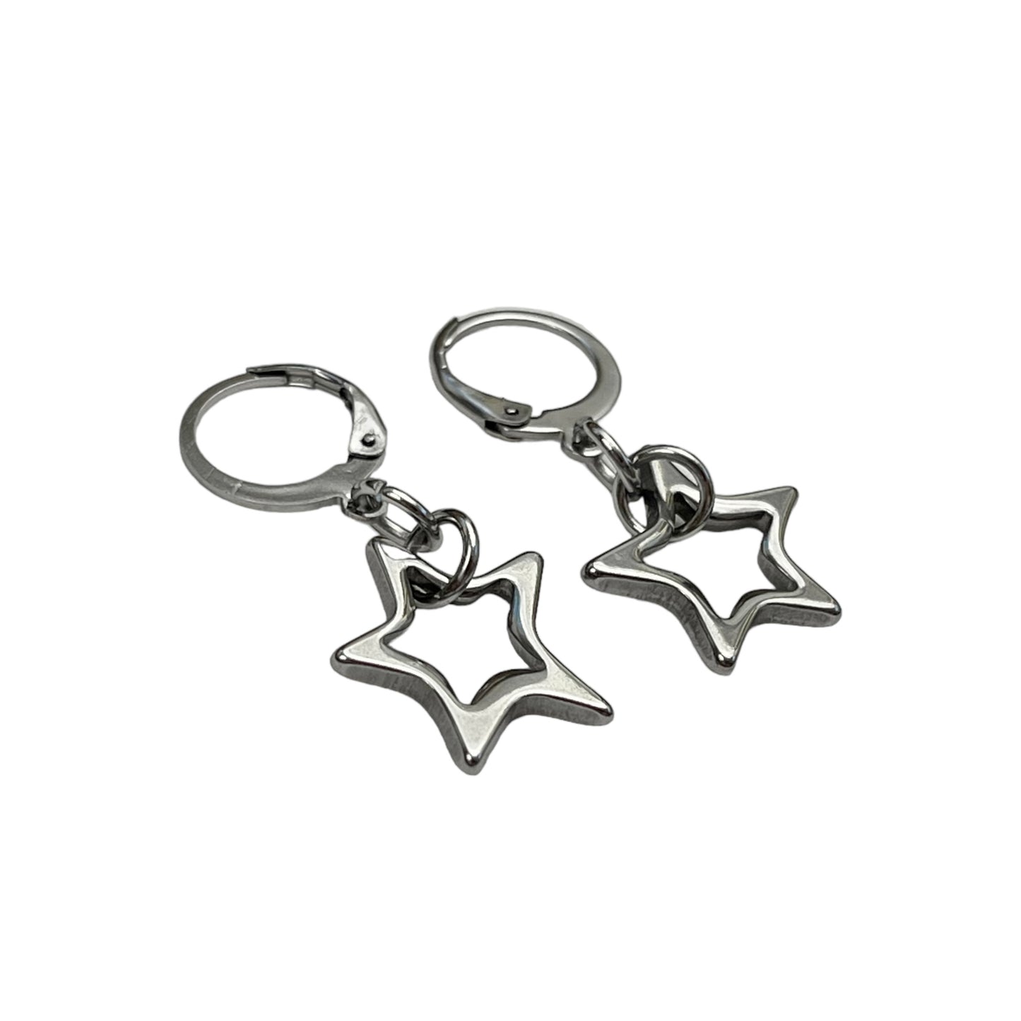 Silver Hollow Star Earrings