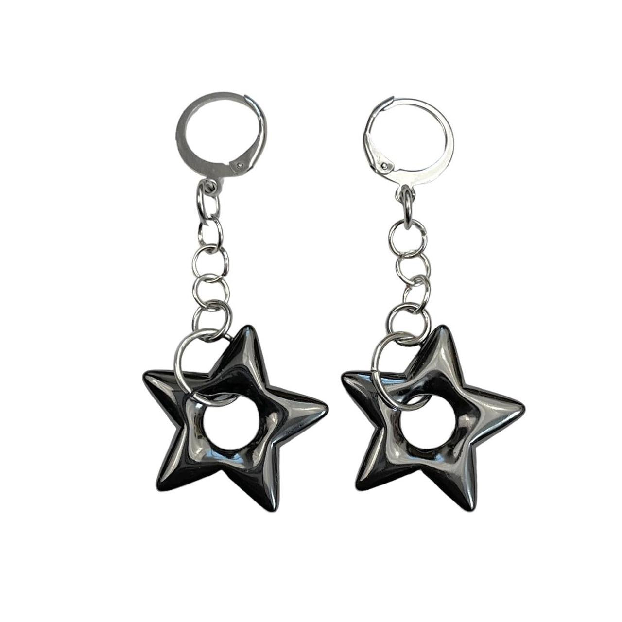 Black Puffy Star Earrings