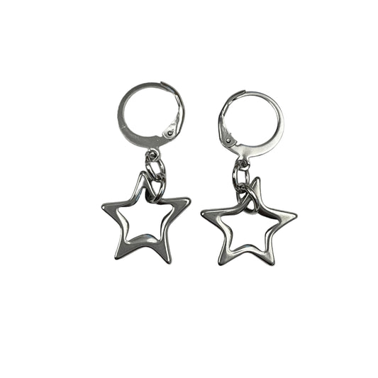 Silver Hollow Star Earrings