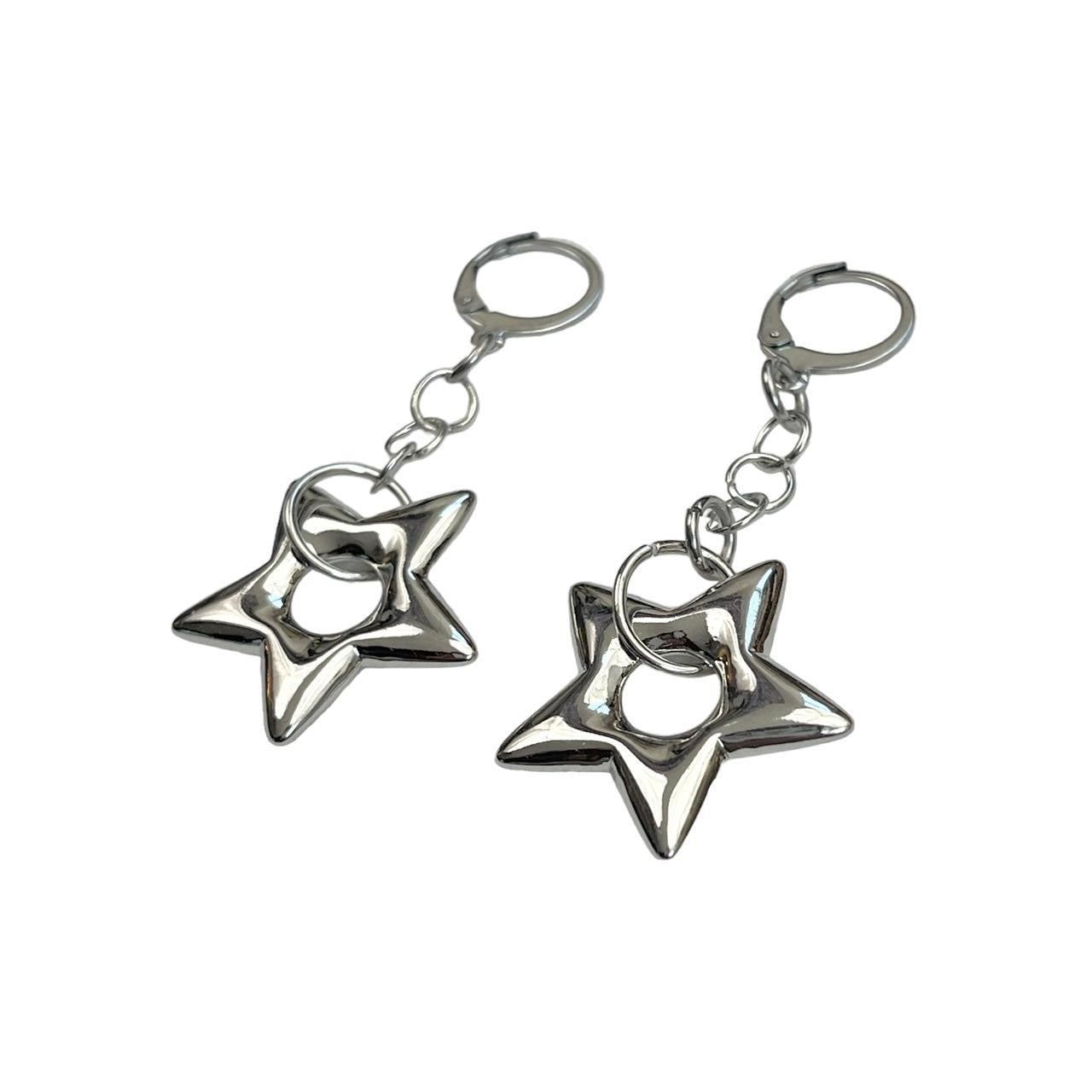 Silver Puffy Star Earrings