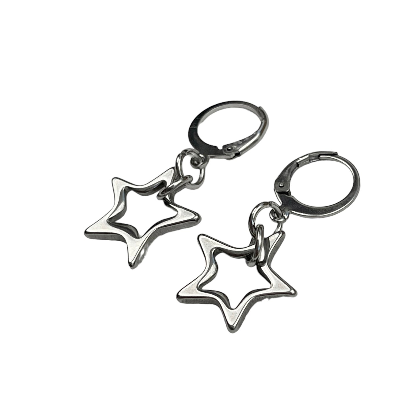 Silver Hollow Star Earrings