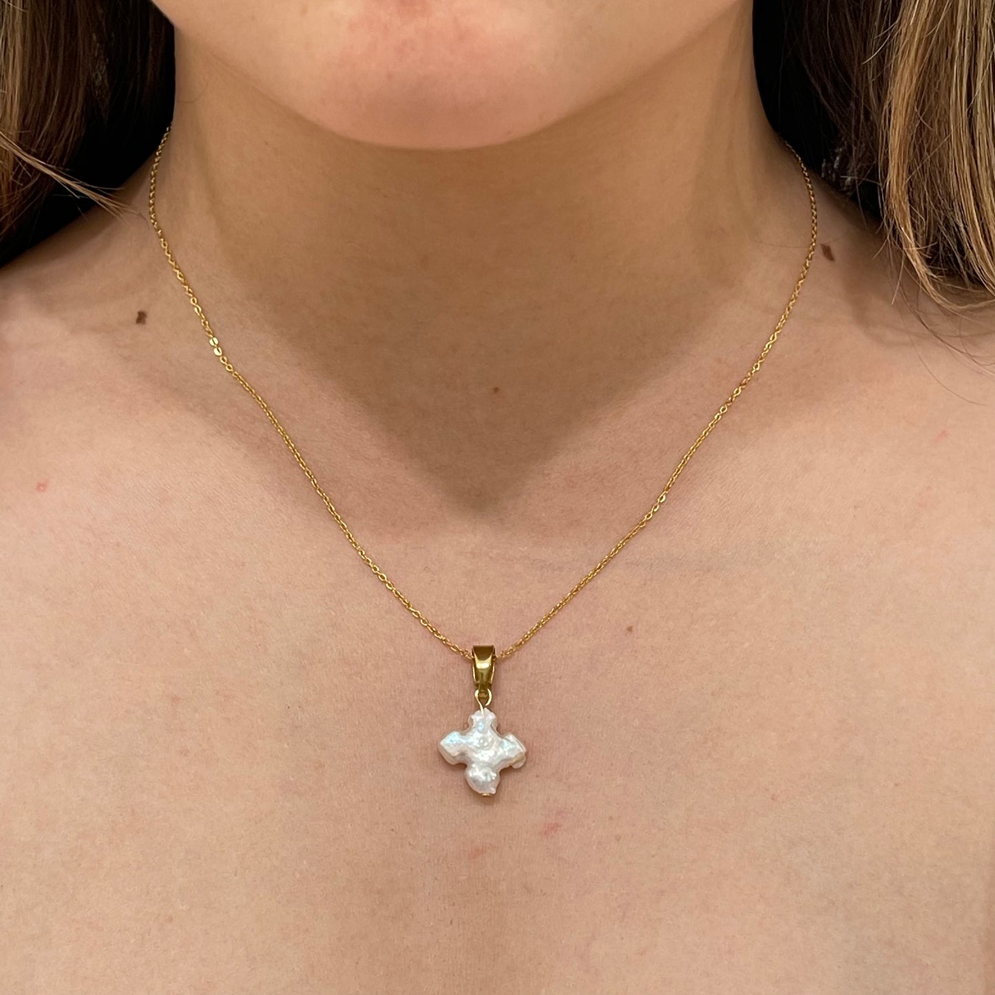 Gold Freshwater Pearl Cross Necklace