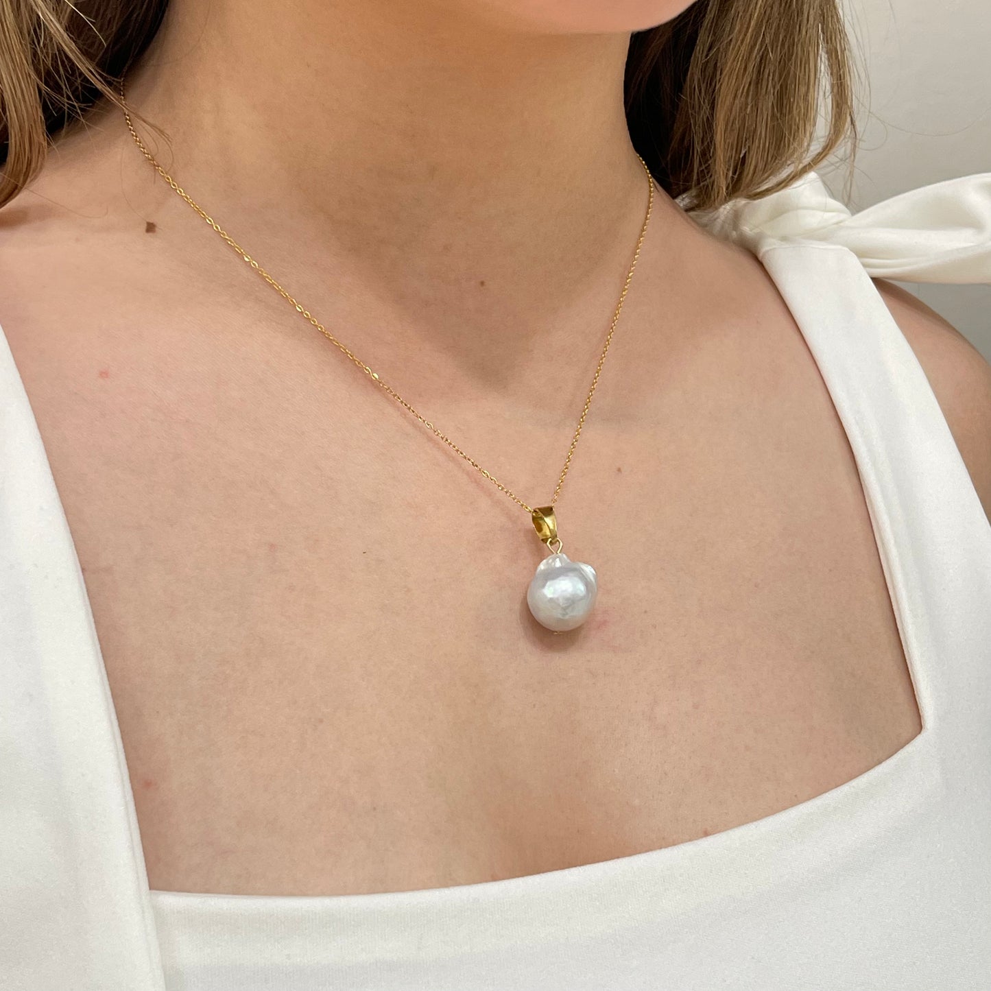 Gold Large Baroque Pearl Necklace