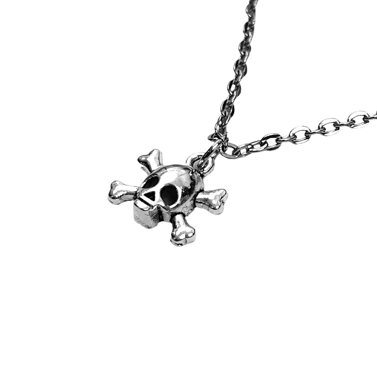 Silver Dainty Skull with Crossbones Necklace