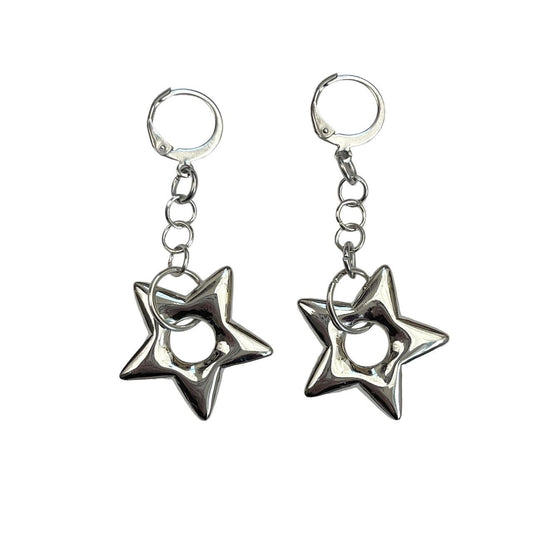 Silver Puffy Star Earrings