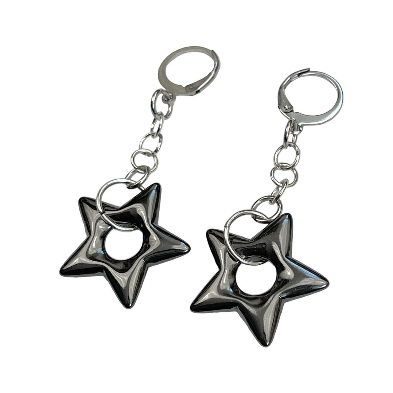 Black Puffy Star Earrings