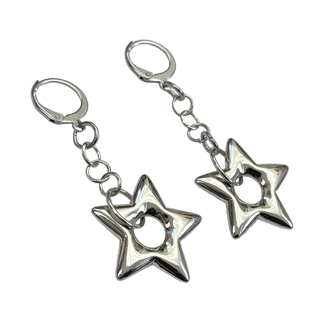 Silver Puffy Star Earrings