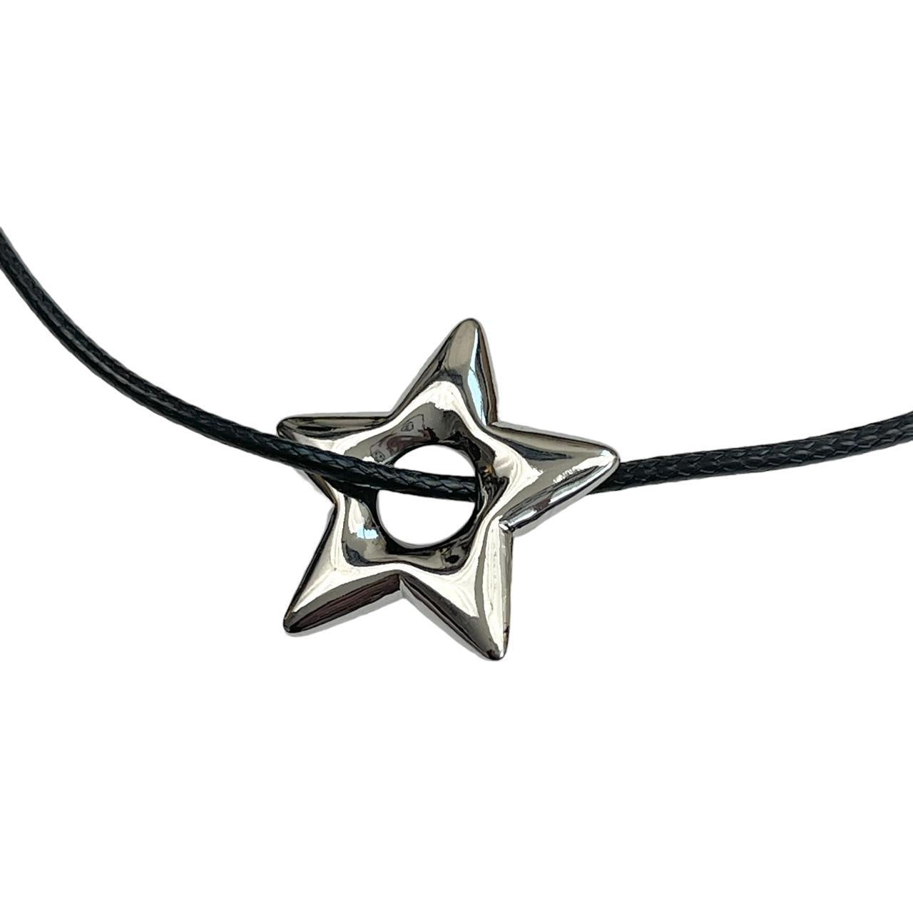 Silver Puffy Star Corded Necklace