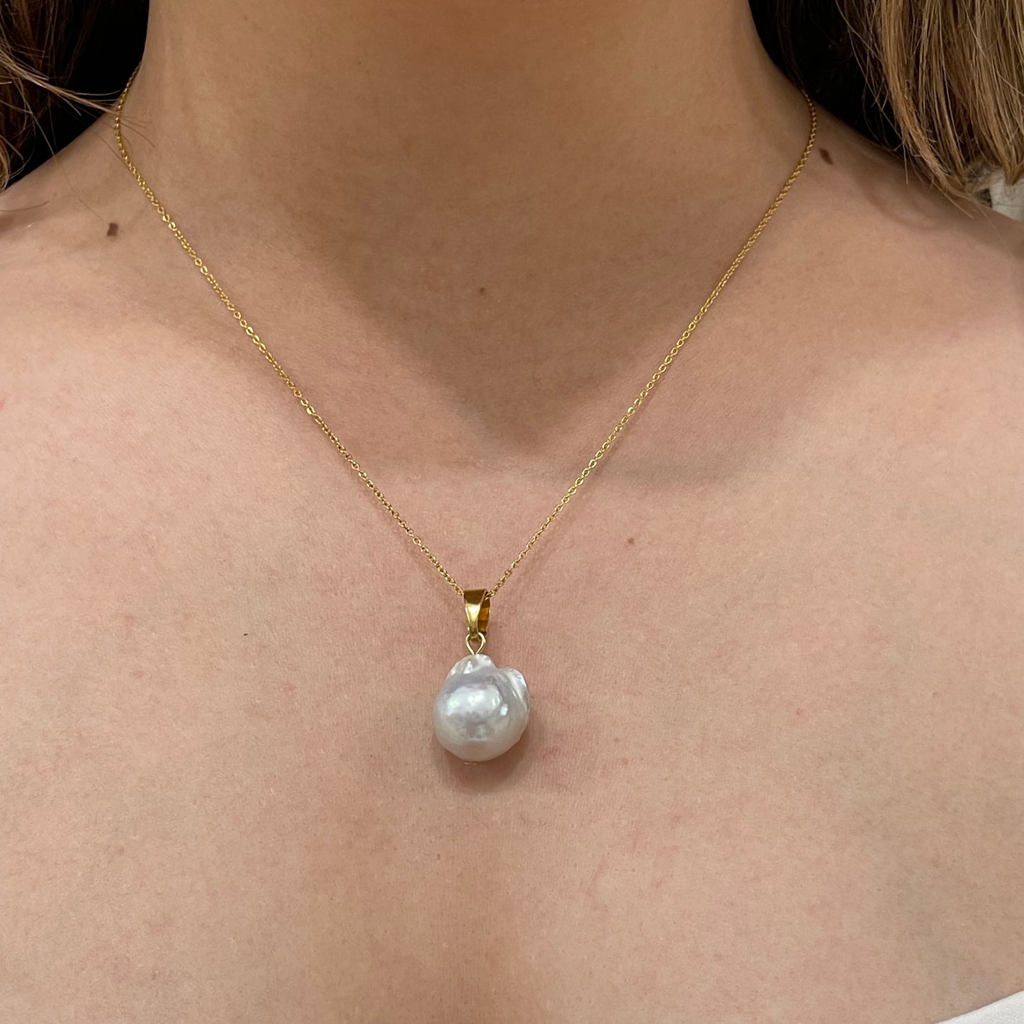 Gold Large Baroque Pearl Necklace