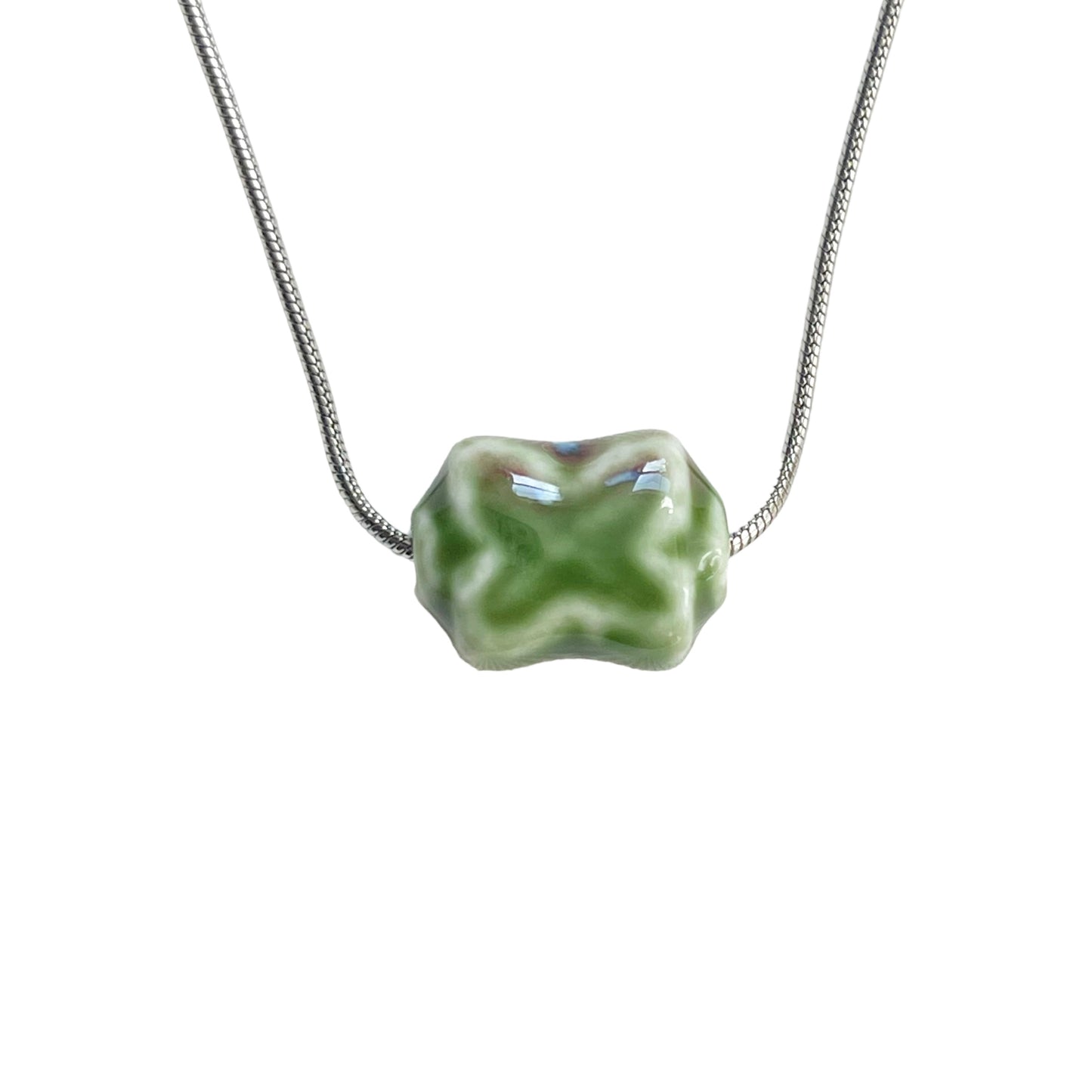 Green Ceramic X Bead Necklace