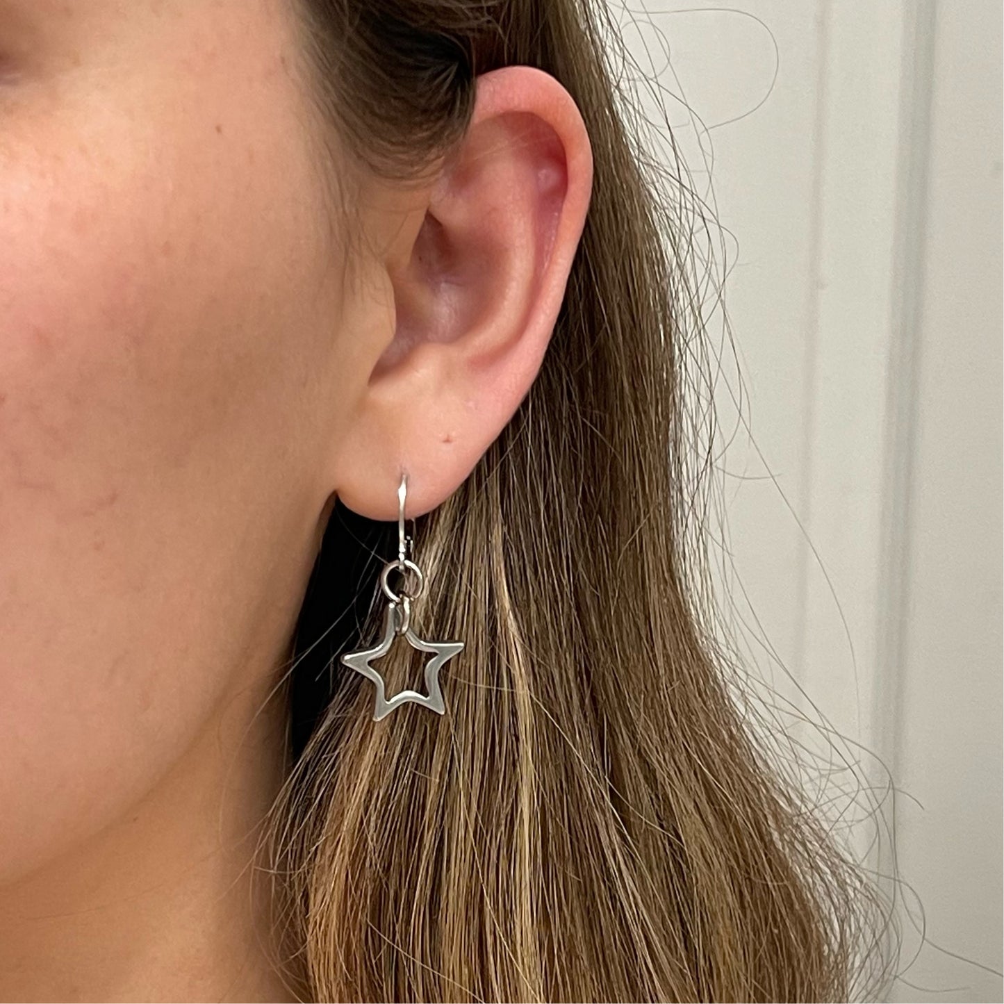 Silver Hollow Star Earrings