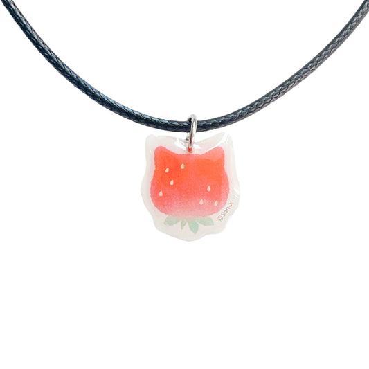 Strawberry Cat Corded Necklace