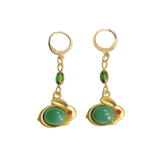 Green & Gold Rabbit Earrings