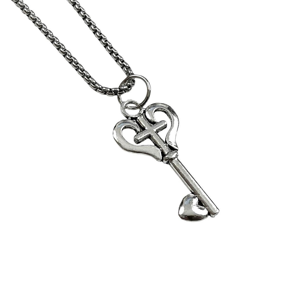 silver heart cross key pendant necklace | y2k grunge necklace | heart necklace | hypoallergenic | non-tarnish | stainless steel necklace