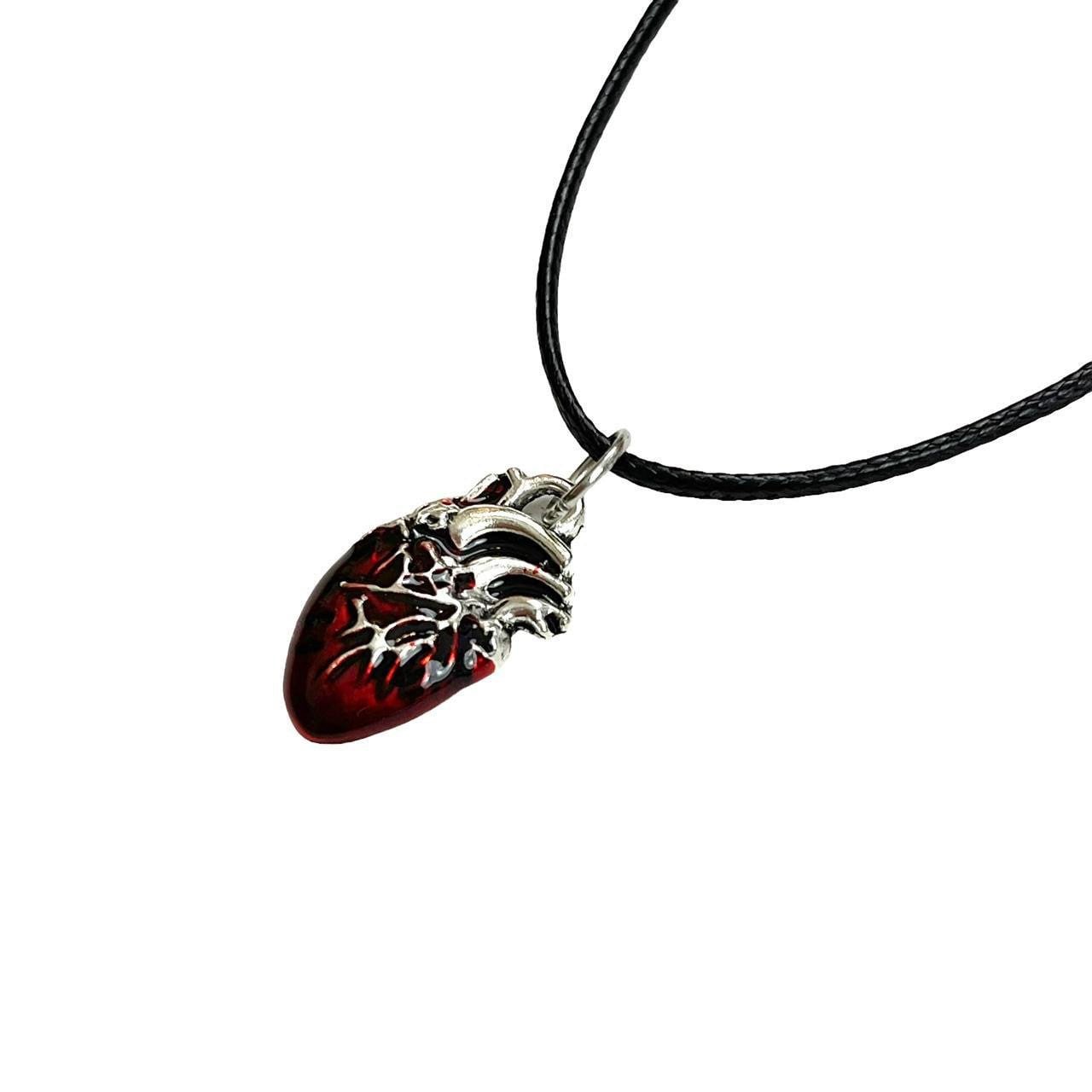 red anatomical heart necklace | y2k grunge necklace heart choker | red heart necklace | chunky puffy heart pendant necklace