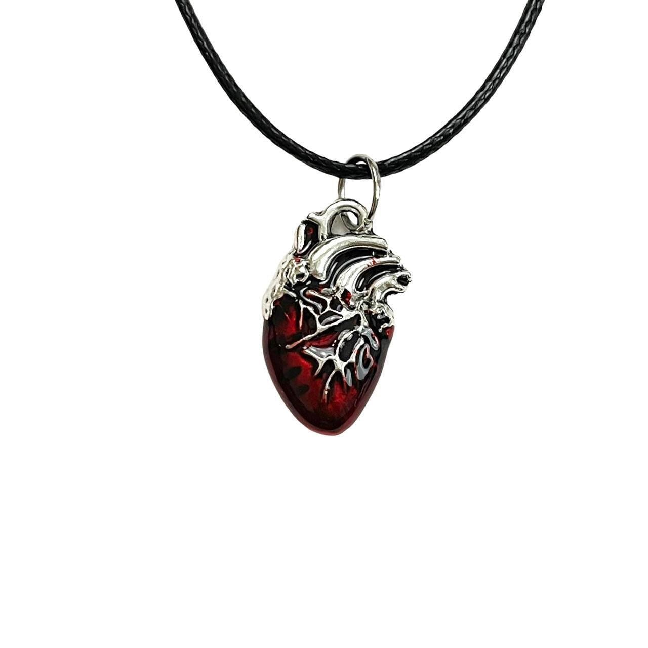 red anatomical heart necklace | y2k grunge necklace heart choker | red heart necklace | chunky puffy heart pendant necklace