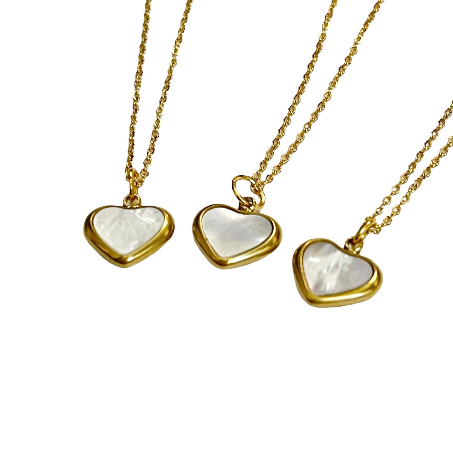 gold dainty pearl heart pendant necklace | y2k grunge necklace | hypoallergenic | non-tarnish | stainless steel | shell coquette mermaid 14k