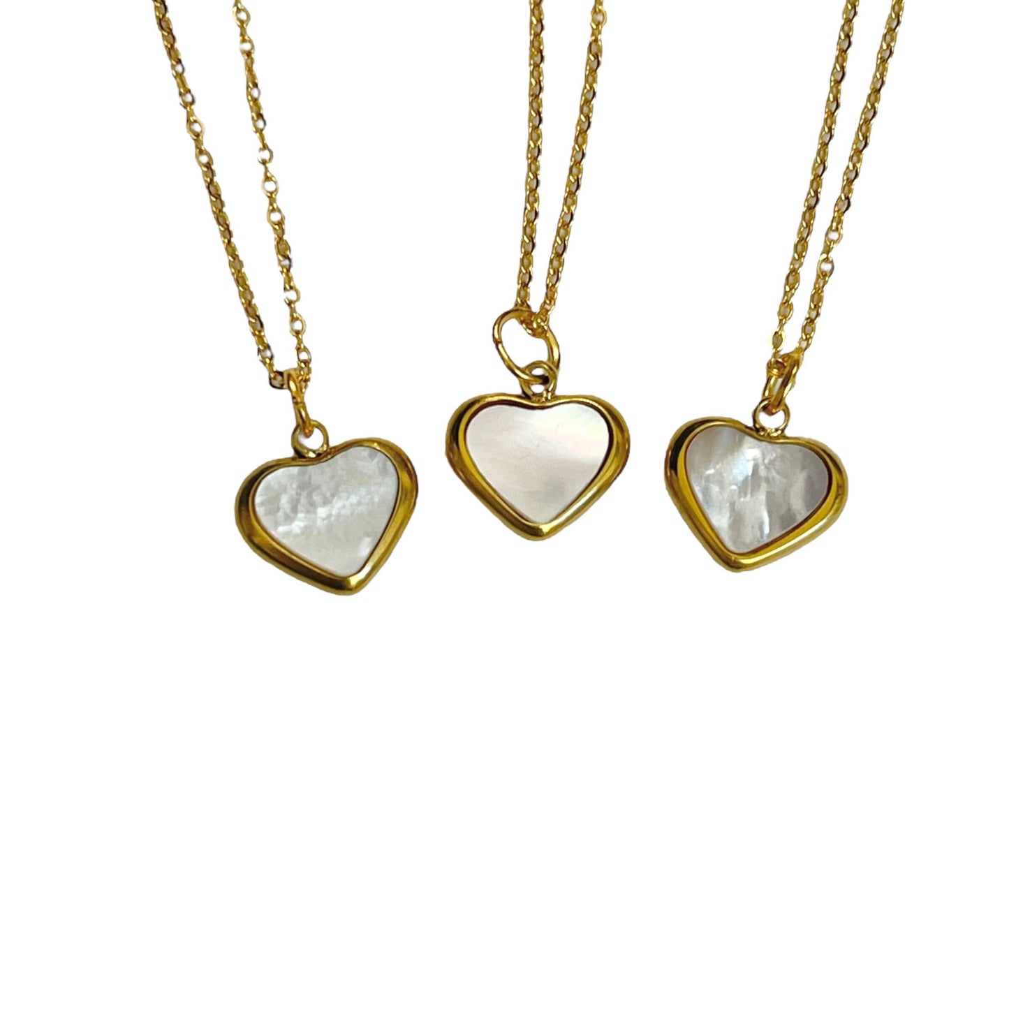 gold dainty pearl heart pendant necklace | y2k grunge necklace | hypoallergenic | non-tarnish | stainless steel | shell coquette mermaid 14k