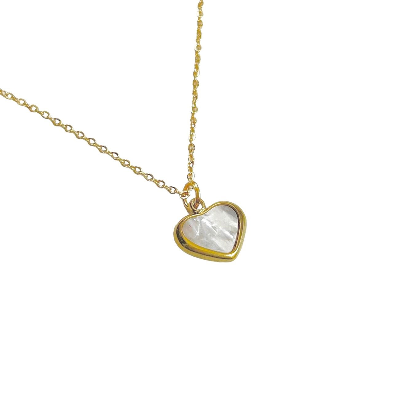 gold dainty pearl heart pendant necklace | y2k grunge necklace | hypoallergenic | non-tarnish | stainless steel | shell coquette mermaid 14k