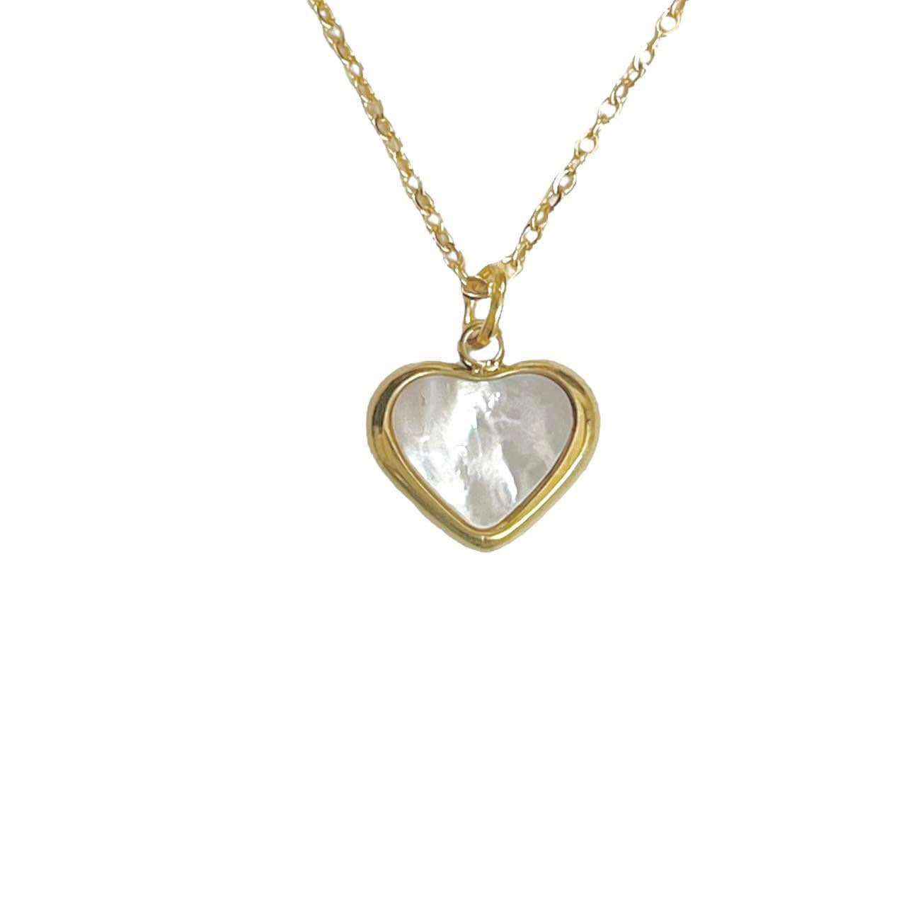 gold dainty pearl heart pendant necklace | y2k grunge necklace | hypoallergenic | non-tarnish | stainless steel | shell coquette mermaid 14k