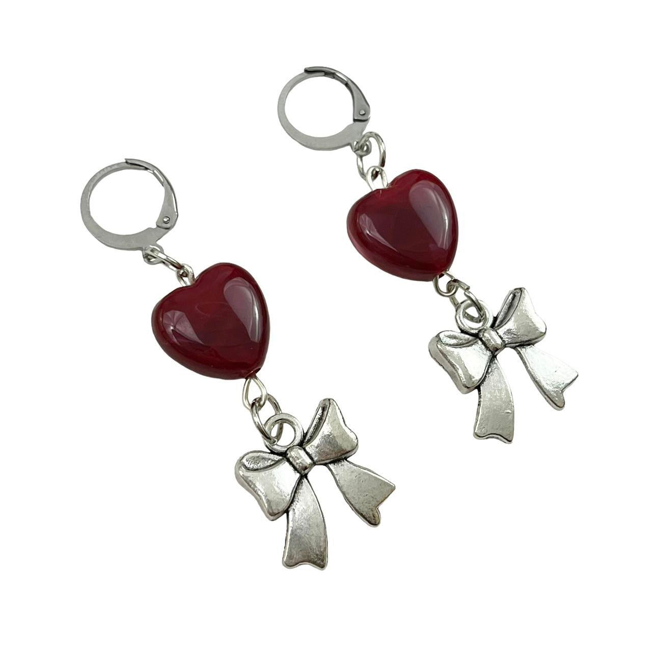 Red Heart & Bow Earrings