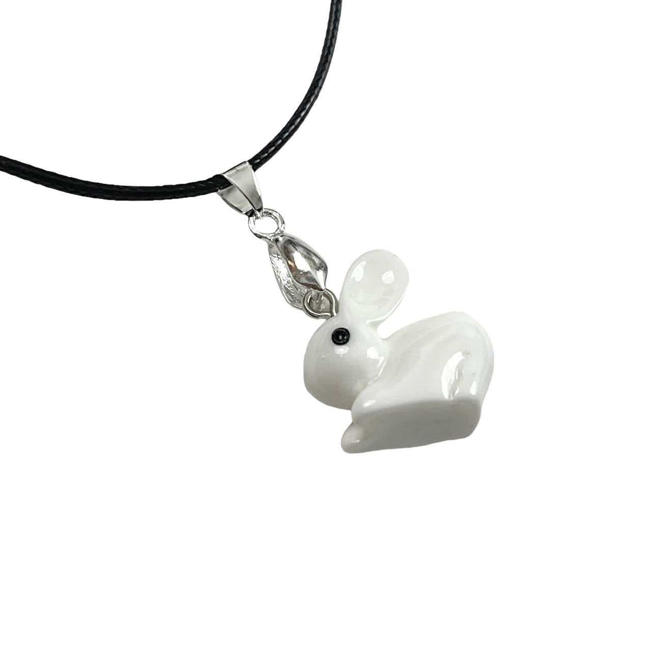 White Bunny Corded Necklace