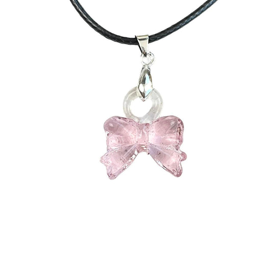 Pink Glass Bow Necklace