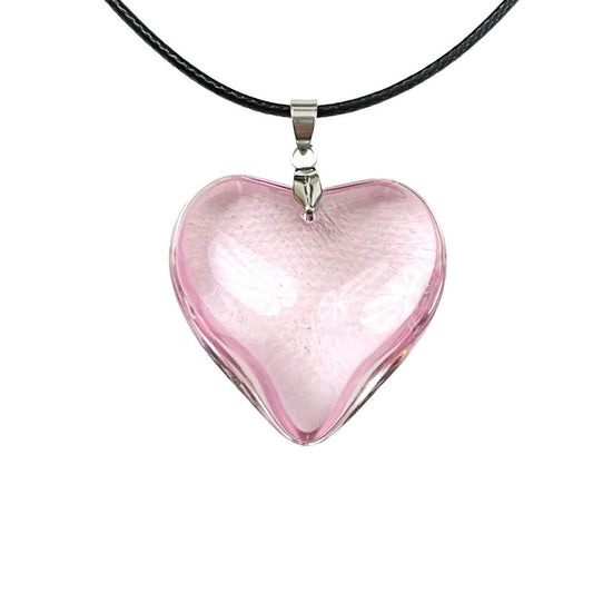 Large Pink Glass Heart Necklace