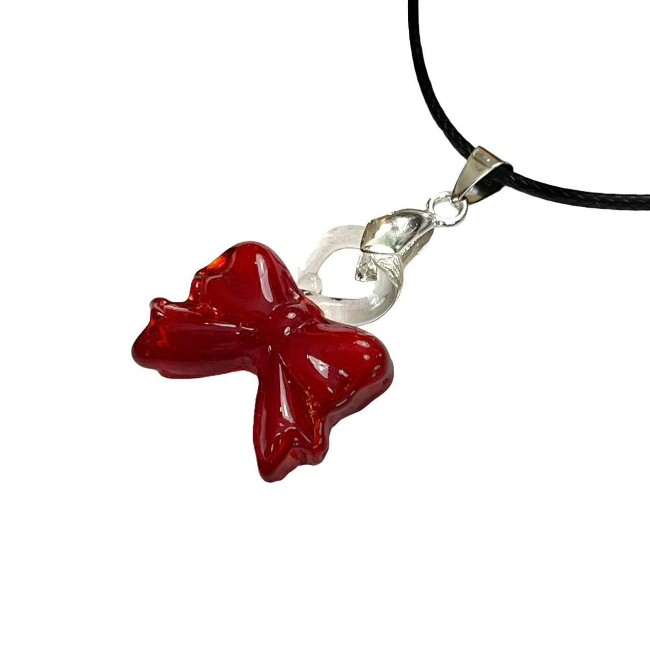 Red Glass Bow Necklace