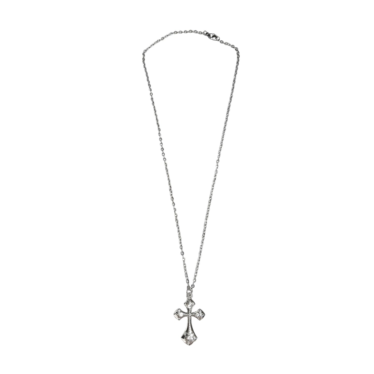 Silver Floral Cross Pendant Necklace