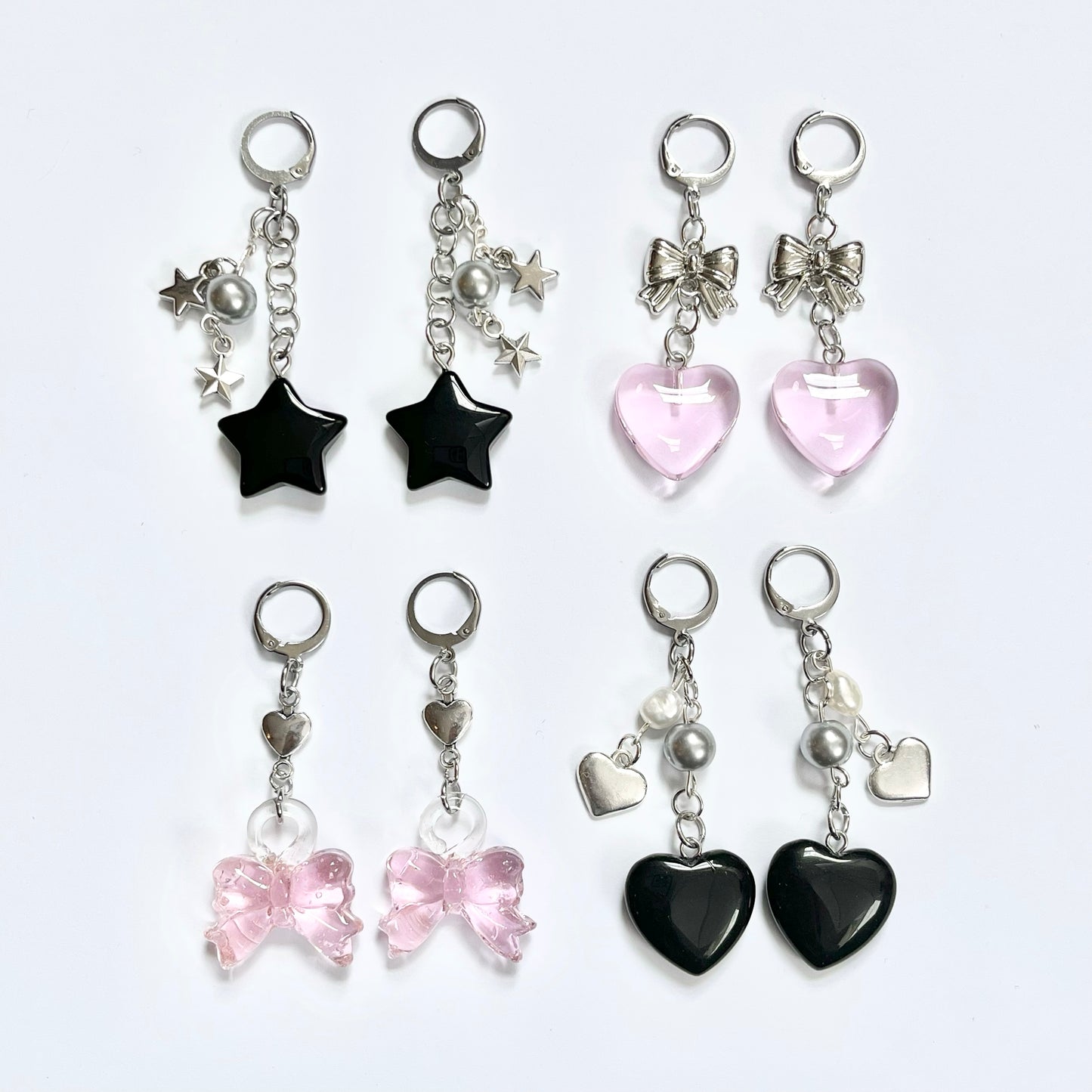 Pink Glass Heart Earrings